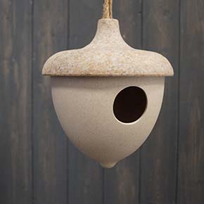 Earthy Oatmeal Chaff/Natural Bamboo Hanging Acorn Birdhouse H18.7cm detail page